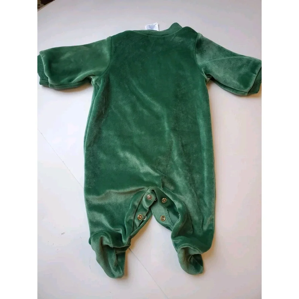 Carters Green velour vintage Teddy Bear Toy Train sleeper bodysuit Newborn‎ baby